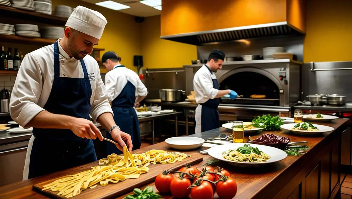 Chef Cooking inside Bella Italia Restaurant